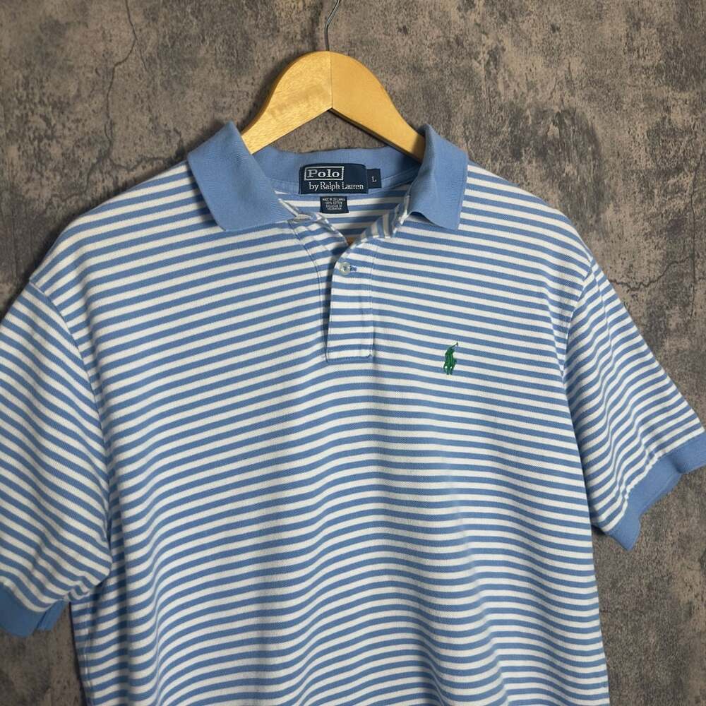 Polo Ralph Lauren Vintage Blue Stripped Polo Size L